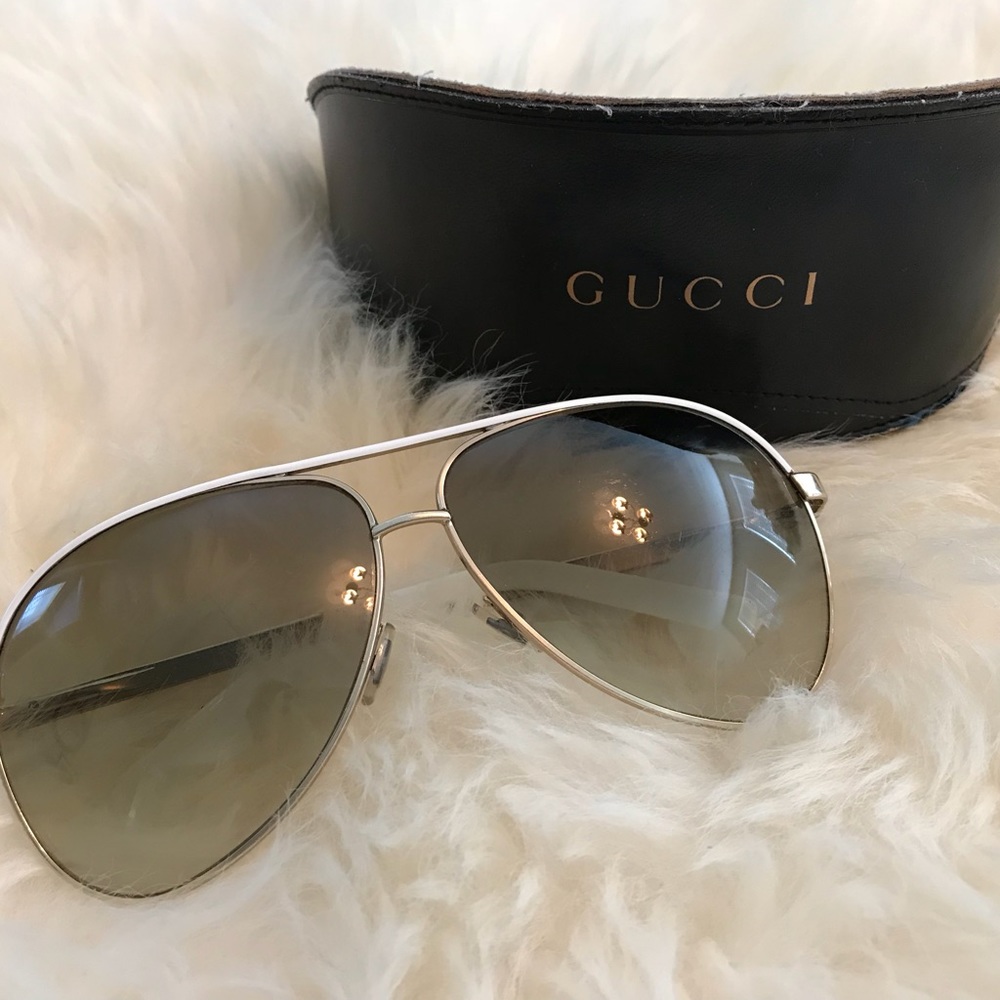 Authentic Gucci aviator white gold sunglasses